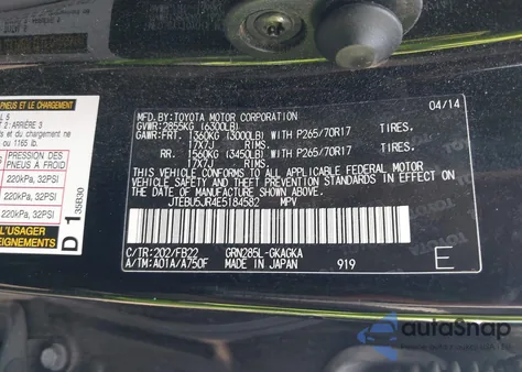 2014 Toyota 4Runner Sr5 z USA, uszkodzony, nr VIN JTEBU5JR4E5184582